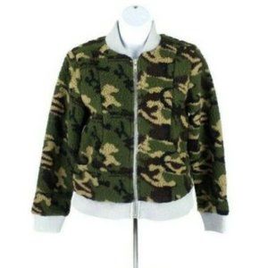 CHASER Camo Faux Fur Long Sleeve Bomber Jacket Womens Size XS
